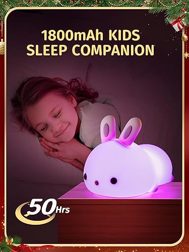 Miniatura 21 de Luz de noche LED para niños, portátil de conejito de silicona suave, recargable, cambia de color Regalos de conejo[Control remoto],Naranja,Amarillo