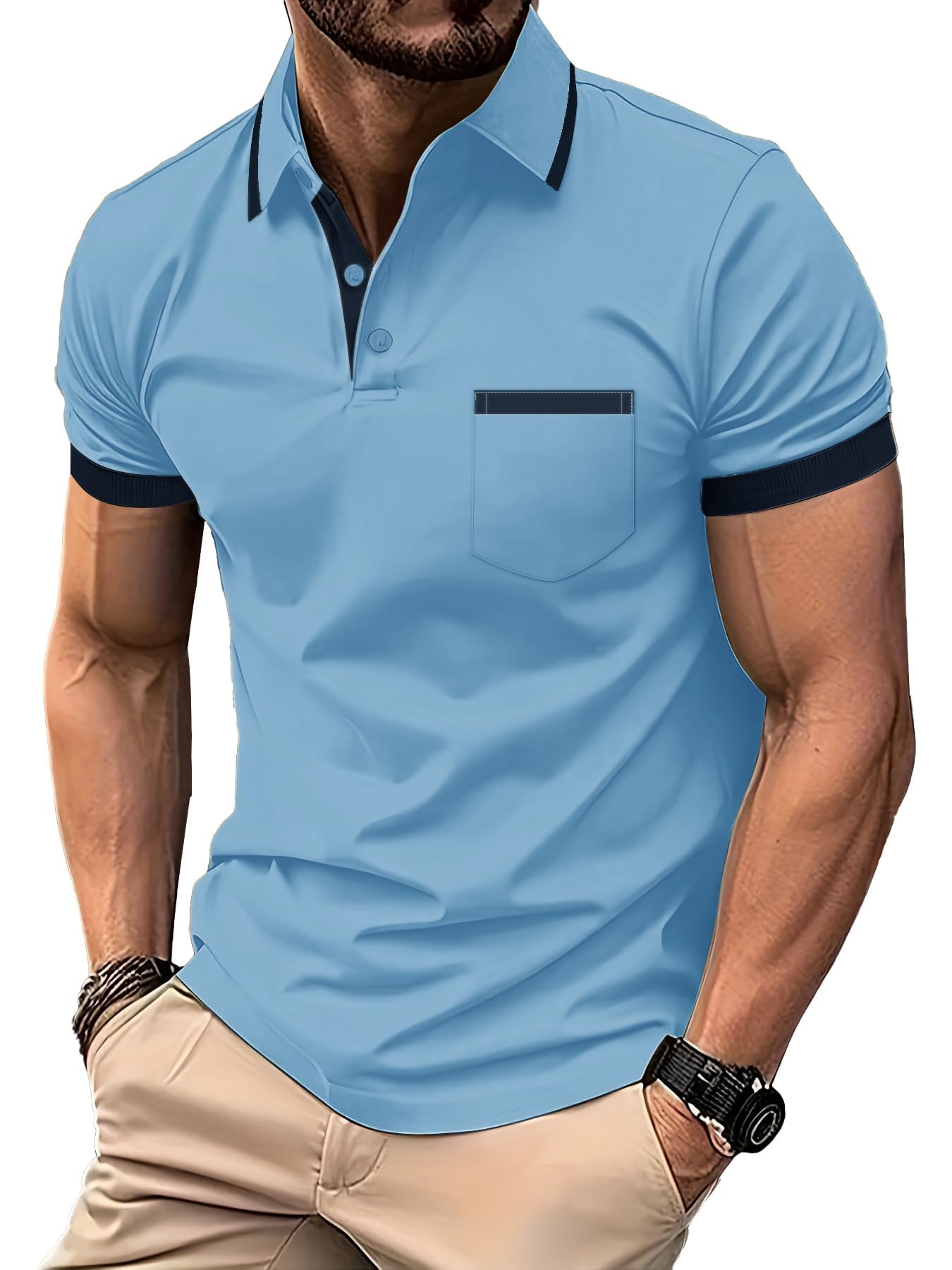LLdress Herren Kurzarm Poloshirt Atmungsaktiv Schnelltrocknend Tshirt Freizeit Sport Sommer Poloshirts Männer Knopfleiste Polohemd