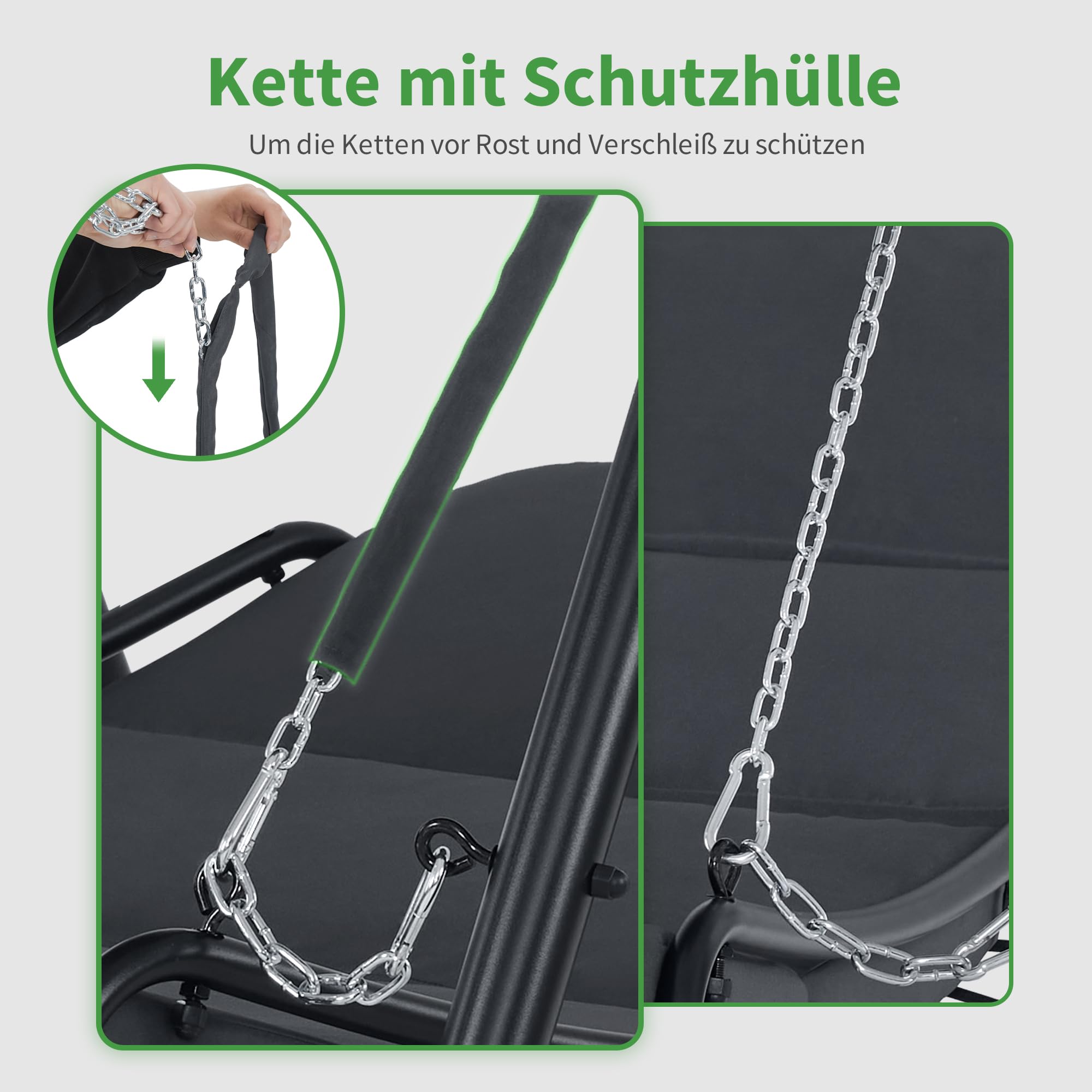 M MCombo Hollywoodschaukel mit Liegefunktion, Schaukelliege Outdoor, Gartenliege Wetterfest, Gartenschaukel mit Sonnendach & Extradickem Sitzkissen, Sonnenliege 167x155x173 cm, 8012 (grau)