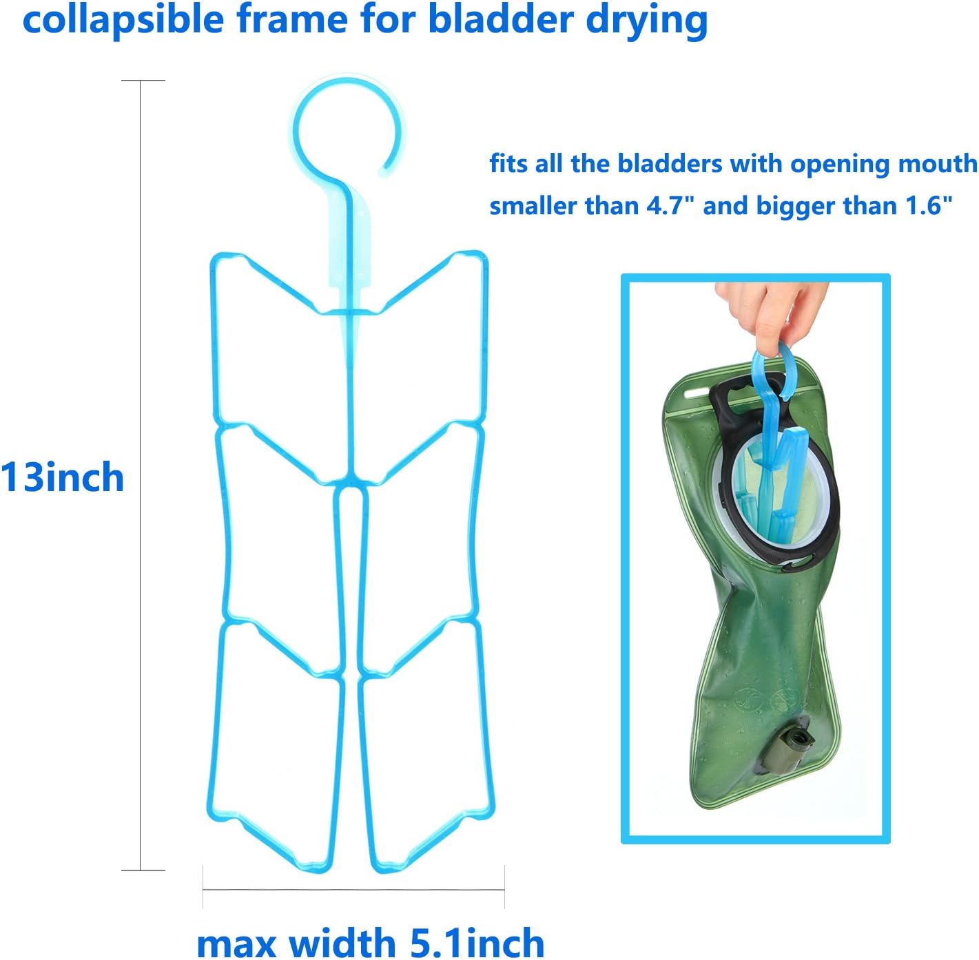 WADEO Hydration Bladder Tube Brush Cleaning Kit for Universal Bladders, 4 in 1 Cleaner Set- Long Brush for Hose, Small Brush for Bite Valve, Big Brush for Bladder & Collapsible Frame Hanger for Dry : Sports & Outdoors