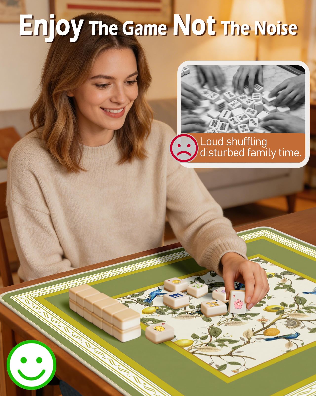 Tapete Mahjong para mesa Mah Jong, tapete de neopreno para viajes, chinoiserie floral, Majong, regalos de mahjong para mujeres, almohadilla de goma antideslizante única, 31.5 x 31.5 pulgadas