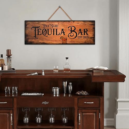 Miniatura 105 de Placa de pared de madera de bar de tequila mexicano personalizado, letrero de bar de México, letrero rústico para pub para el hogar, decoración de 01