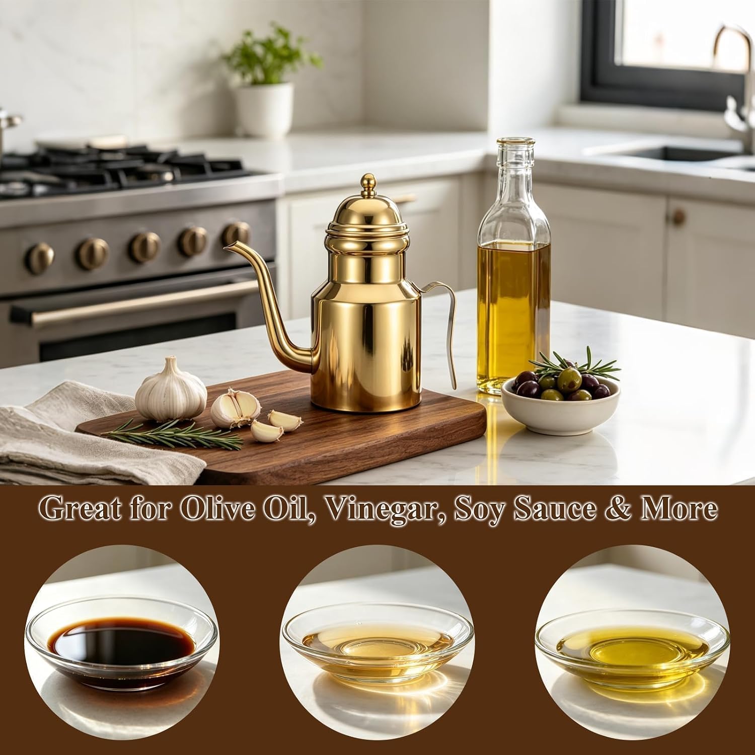 18oz Gold Olive Oil Dispenser Bottle,Stainless Steel Cooking Oil Bottles