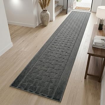 25 FT Extra Long Non Slip Washable Hallway Runner Rug with Rubber Backing, Custom Length Floor Mat for Kitchen Stairs Bedroom Bathroom Entryway, Anthracite Grey, Your Choice of Length 26" x 25