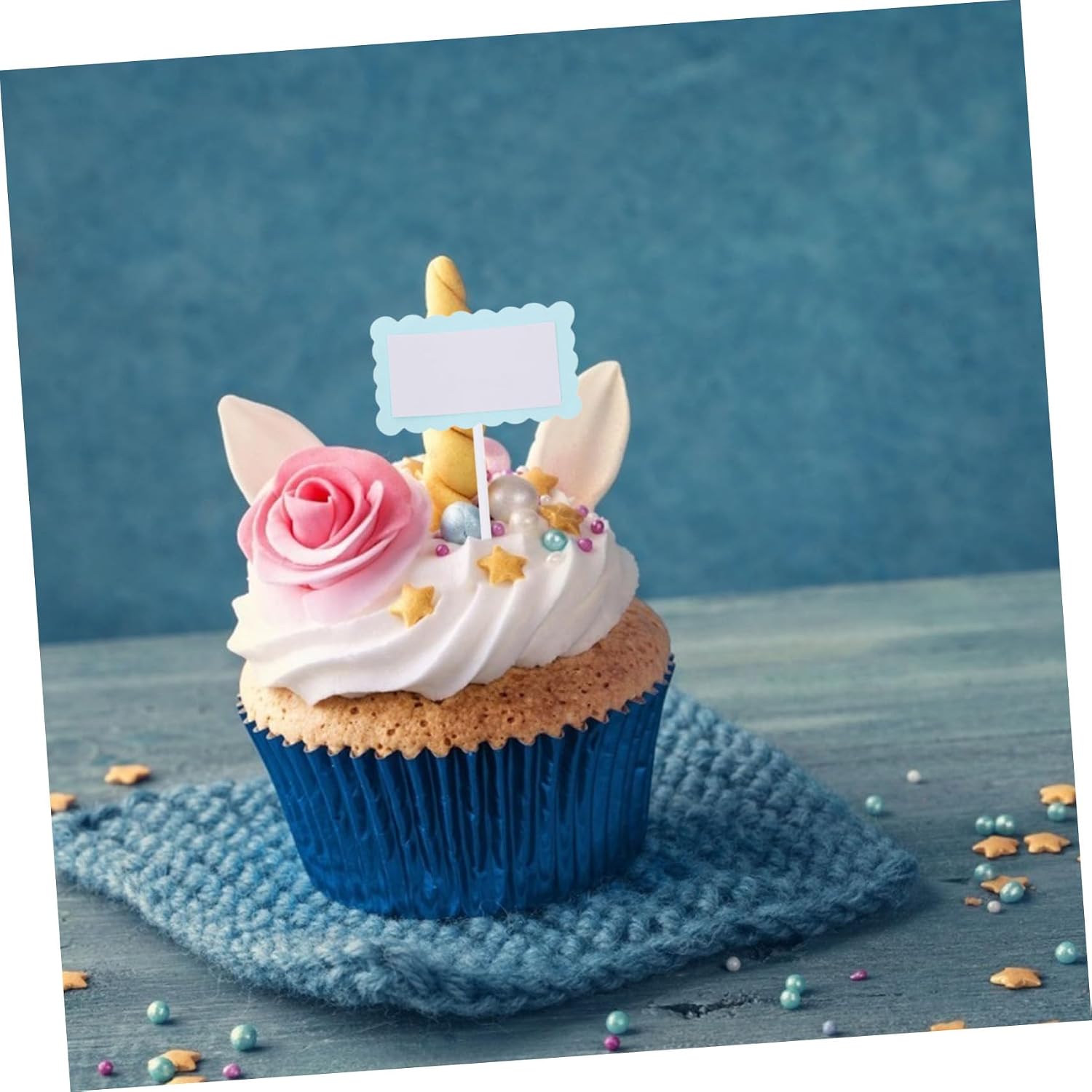 50pcs Blue Writing Board Cake Toppers for Party Buffet Labels Decor
