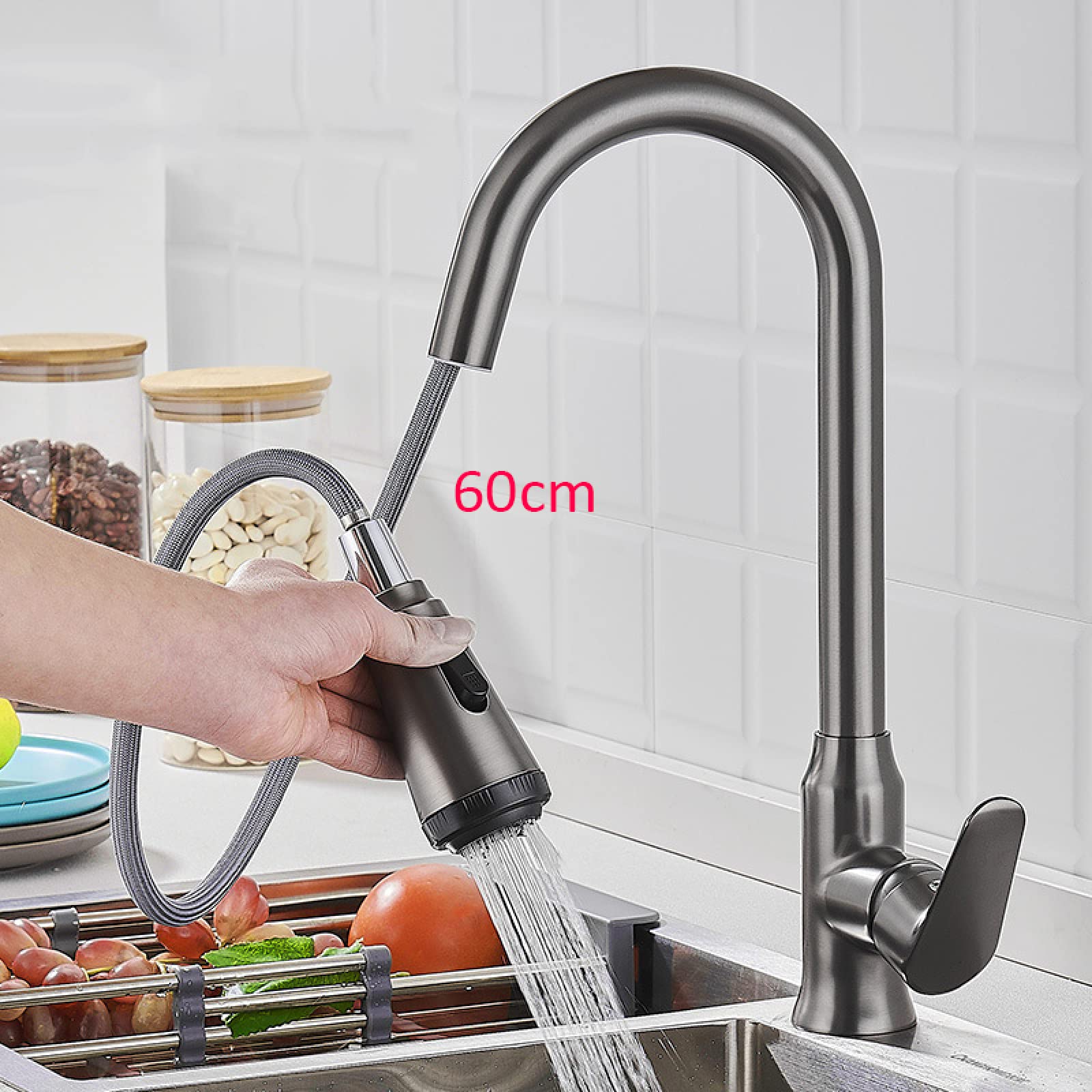 Küchenarmatur mit herausziehbarem Sprühkopf, Messing-Einhandmischer für heißes und kaltes Wasser, vielseitiger Waschtischarmatur mit herausziehbarem Sprüher