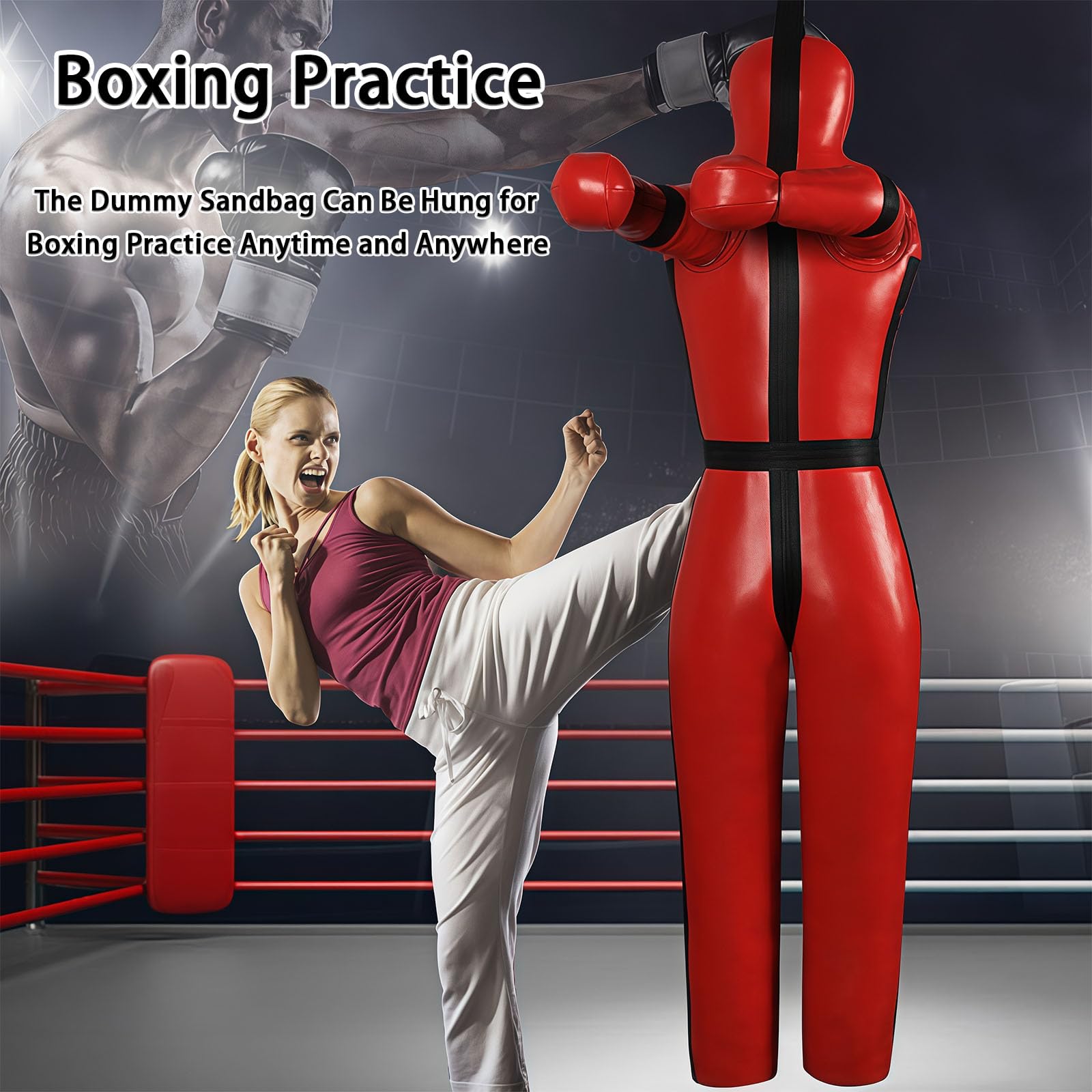 Manichino per allenamento in pelle sintetica resistente, per arti marziali miste, wrestling, arti marziali, boxe, karate