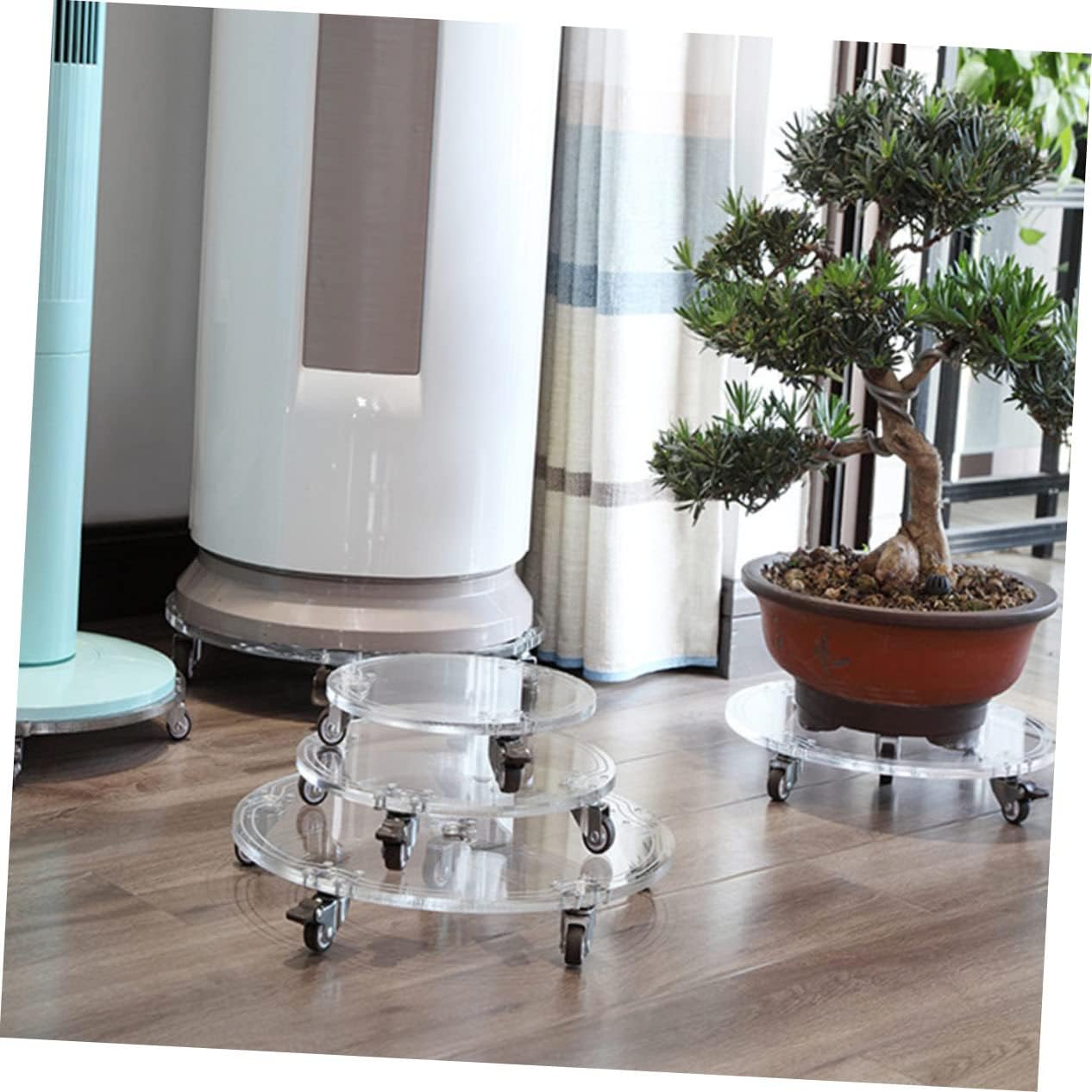 YARNOW Wheeled Pallet for Plant Container Round Planter Tray Acrylic Easy Moveable Flowerpot Stand Plant Drainage Tray