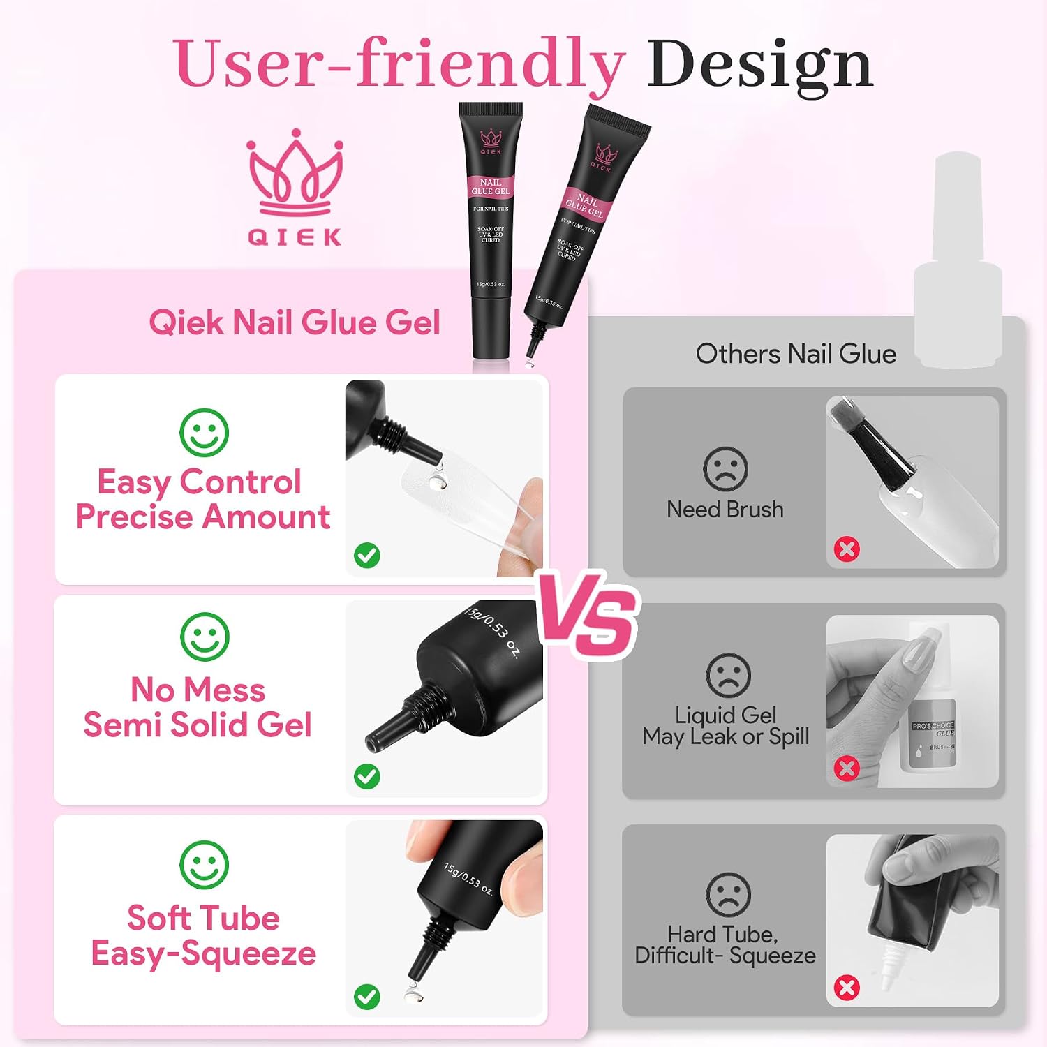 Nail Tips Gel Glue 2Pcs*15g - Lamp Curing Solid Nail Glue for False Acrylic Nails, Crystal Clear Long Lasting 28 Days No Yellowing Salon Quality DIY Home Manicure Beginner-Friendly