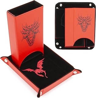 CASEMATIX Portable Dice Tower and Tray Set with Non-Scratch Felt Interior - Folding 8" Auto Dice Roller Dice Rolling Tower for Random Dice Rolling with Board Games, D&D and RPGs, Red