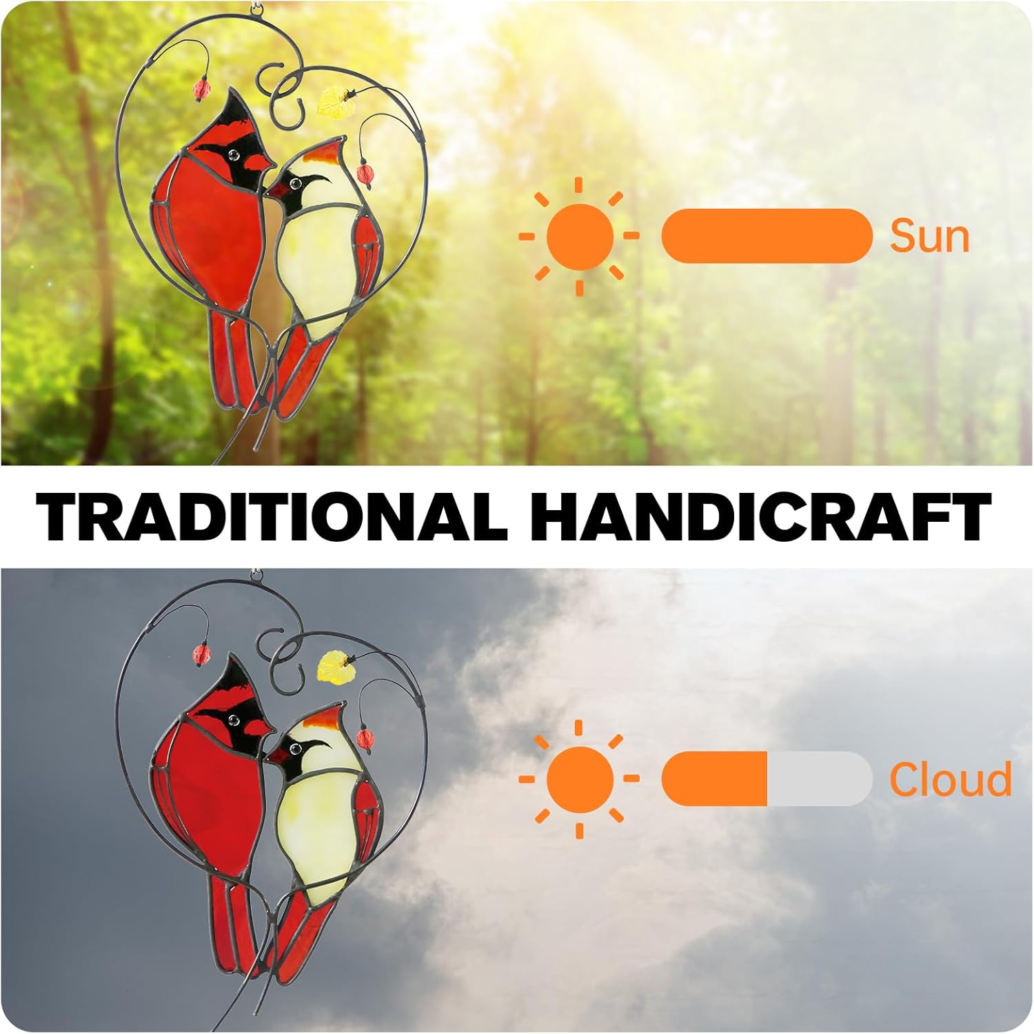 Cardinal Suncatcher Stained Glass for Window Hanging,Cardinal Gifts for Women,Red Birds Sun Catchers Christmas Decoration for Windows,Best Gift for Mom,Memorial Gifts for Birds Lover - Image 2