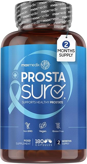 Prostasure - 180 Vegan Capsules (2 Months Supply) - Enriched with Saw Palmetto, Zinc, Pumpkin Seed, Vitamin D for Overall Wellbeing - Prostate Supplements for Men - Gluten Free & Non-GMO