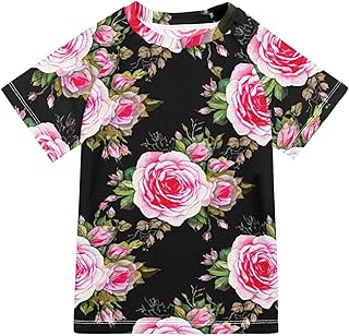 Rash Guard - Camiseta de protección para niños, color negro con UPF+ 50, de secado rápido, 3-12 años