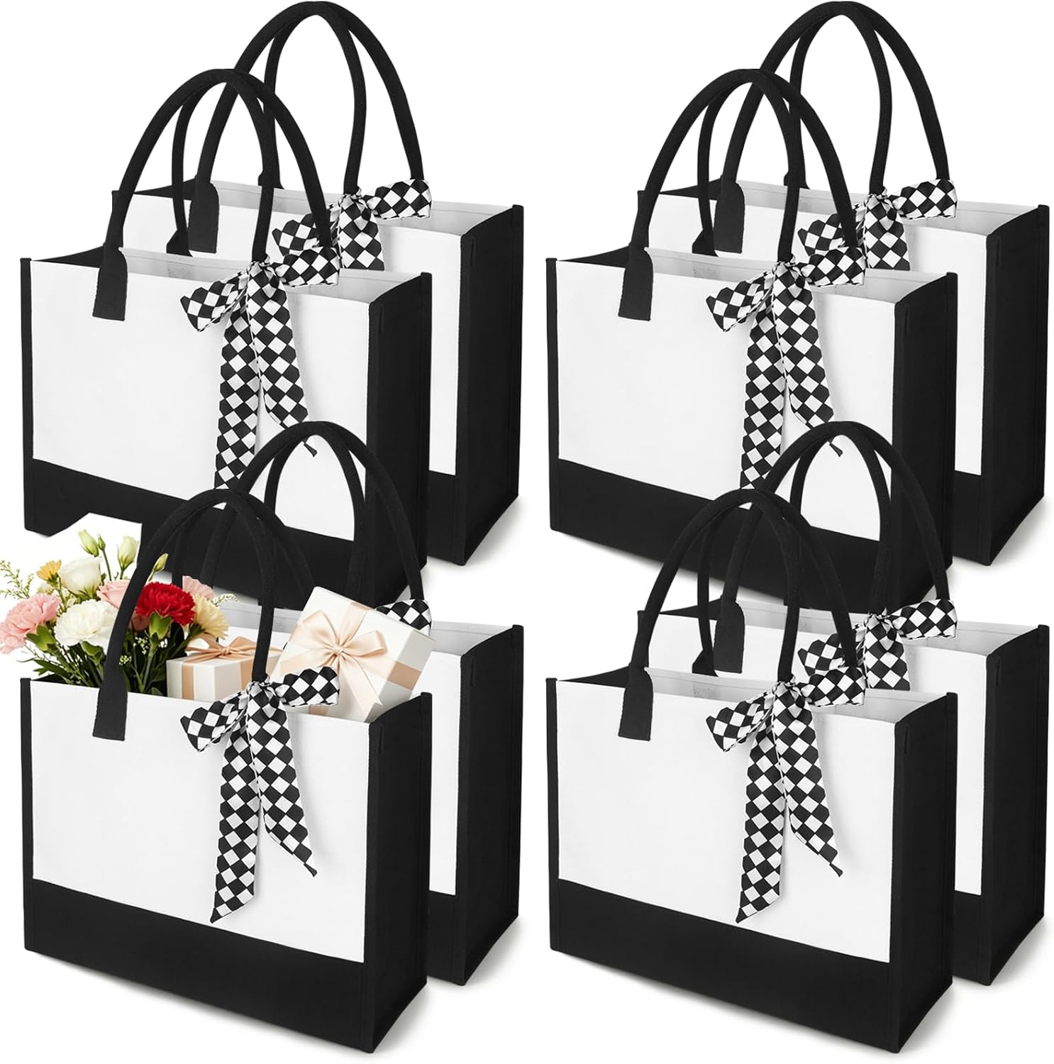 Canvas Tote Bags Bulk with Handles, Waterproof Reusable Blank Grocery Bags with Ribbon Large Canvas Tote