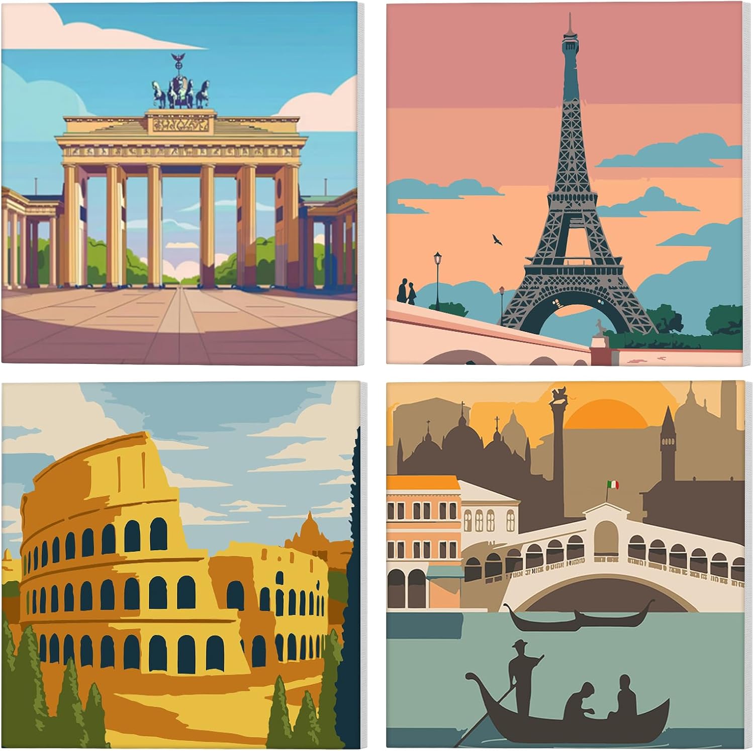 GHHKUD Framed 4 Pack City Travle Paint by Numbers for Kids Adults, Painting by Numbers Landscape for Kids Ages 8-12, DIY Acrylic Painting Children Beginner Gifts Home Wall Decor 20x20cm