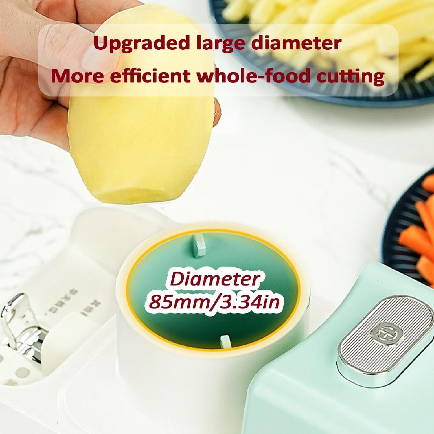 Tritaverdure Automatico, Robot Da Cucina, Affettatrice For Frutta, Diametro Ingresso 8,5 Cm, ​​Con 4 Tipi Di Lame For Sminuzzare, Affettare, Grattugiare E Sminuzzare