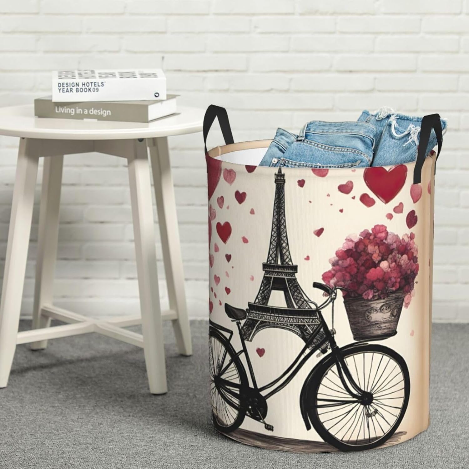 Love Paris Tower Coffee Wine Perfume Bicycle Heart Dirty Clothes Basket,Oxford Cloth Washing Basket For Clothes Storage Organization