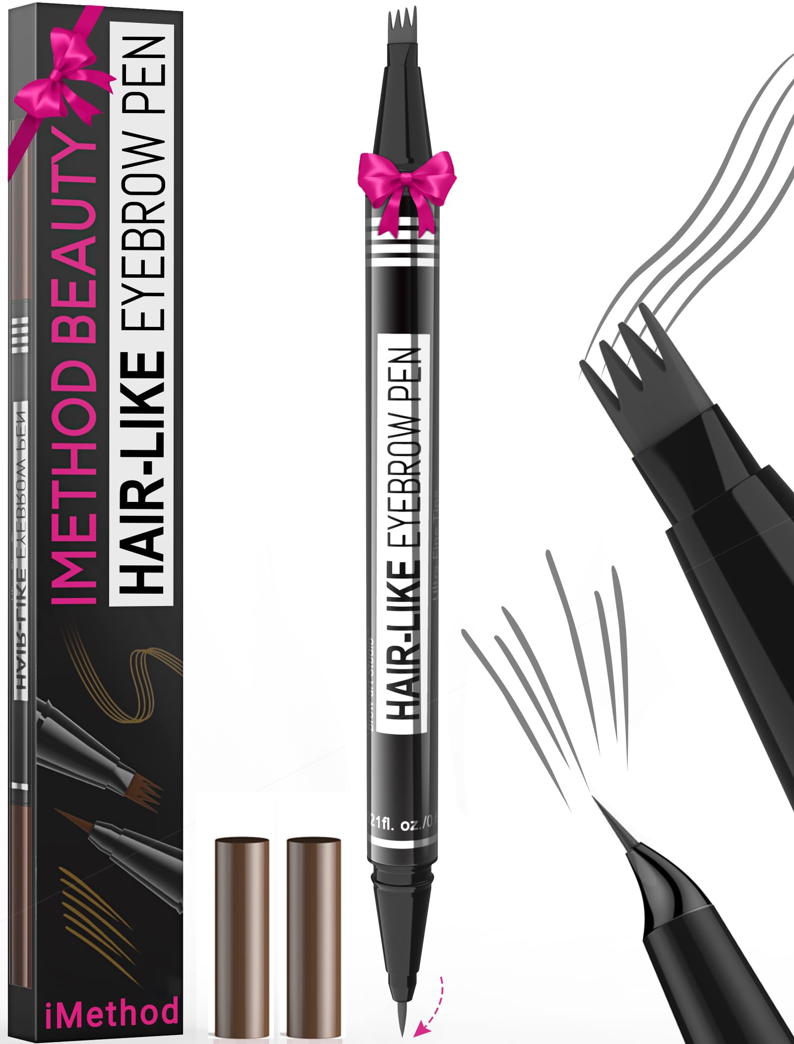 Microblading Eyebrow Pen - Eyebrow Pencil Magical 2-in-1 Dual-Ended Eye Brow Pencils for Women with 4-Fork-Tip & Precise Brush-Tip Create Natural Hair-Like Brows, Last All-Day, Grey