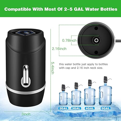 Miniatura 4 de Dispensador de agua para botella de 5 galones, bomba portátil para dispensar agua potable, carga USB universal, bomba para botella de agua de 2 a 5