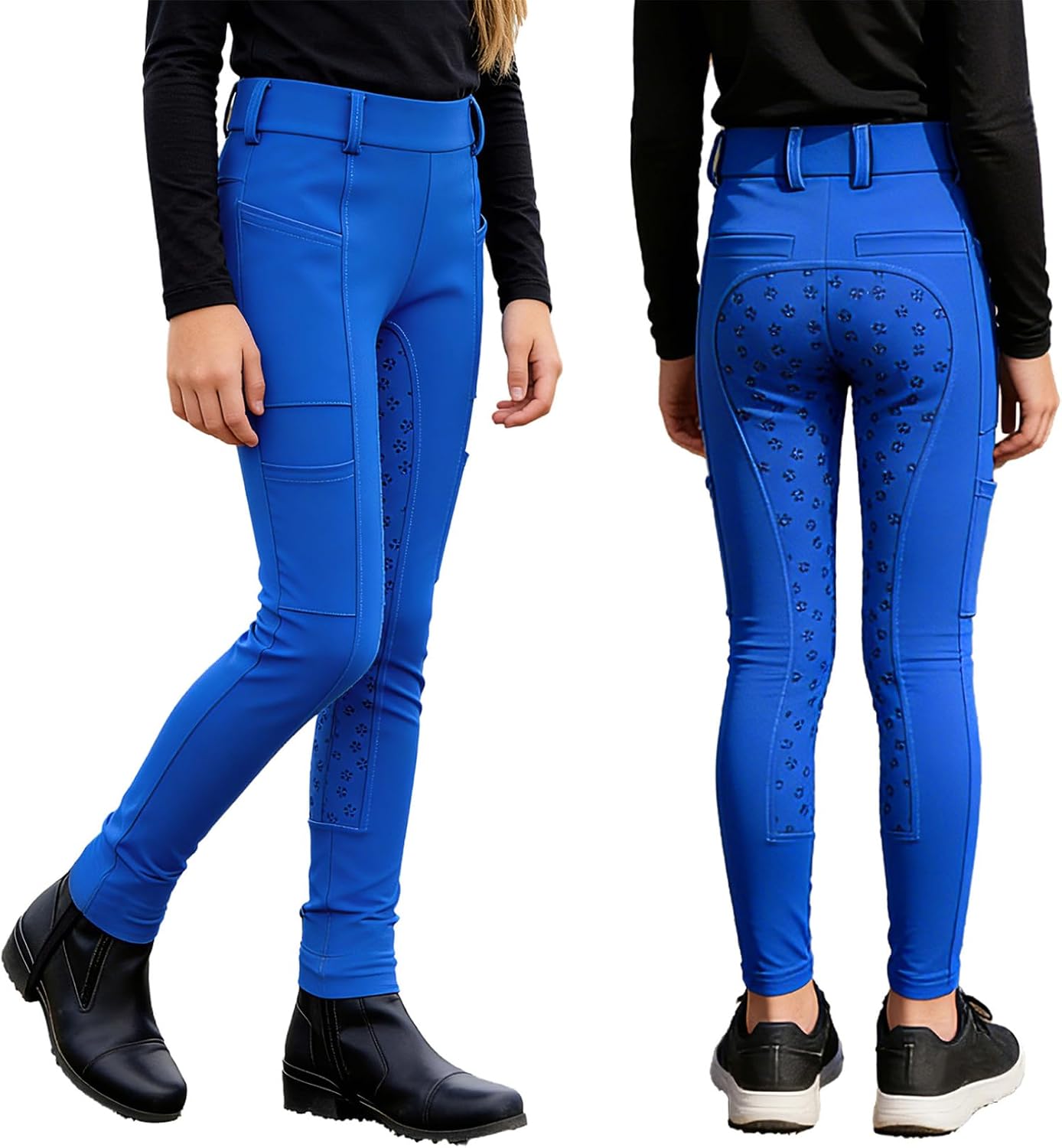 FEESHOW Child Girls Equestrian Riding Leggings Full Seat Equestrian Breeches Horseback Sweatpants
