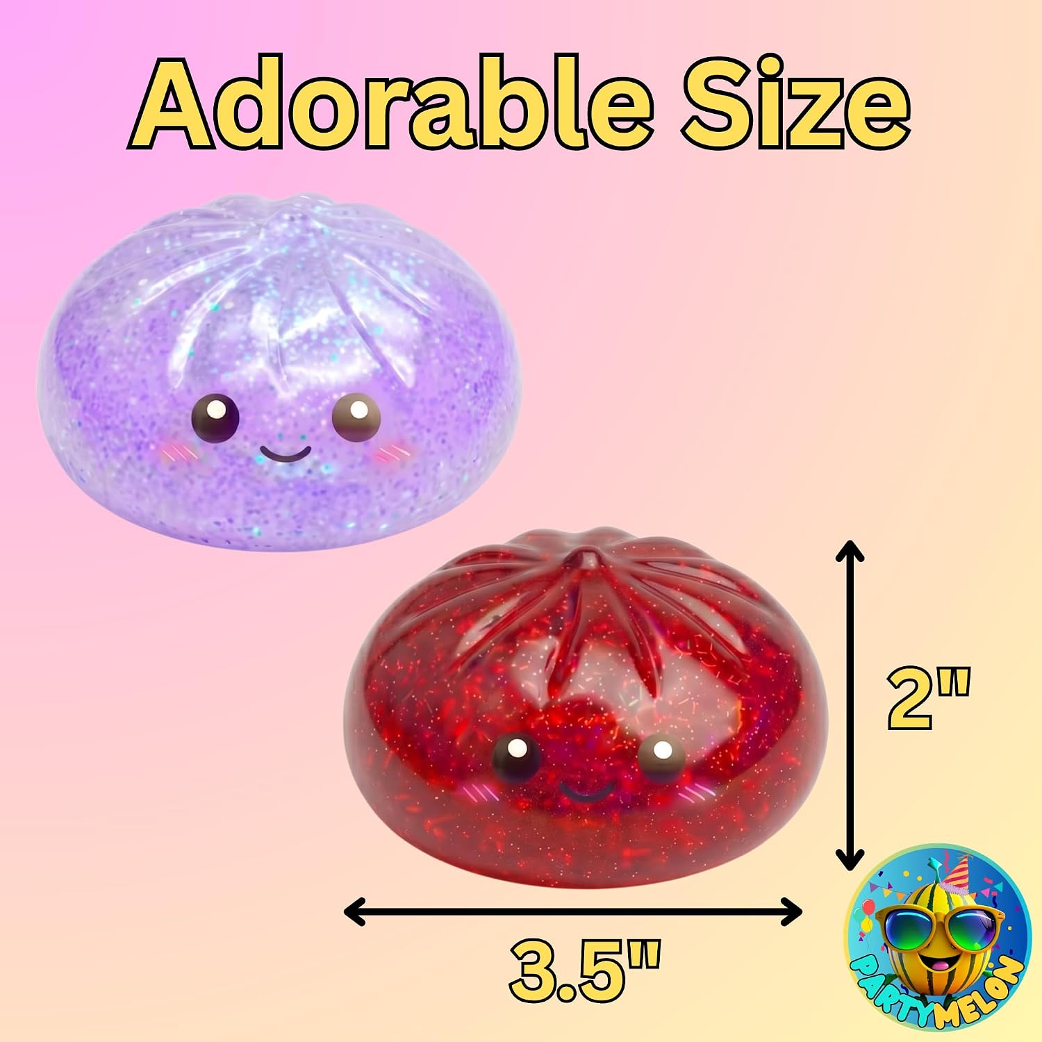 Glitter Dumpling Squishy Mystery Box 4 Pcs - 2026 Upgraded Dumplings Squishes for Adults Teens Squeeze Easter Basket Stuffers Smiling Purple Red Blue Gold