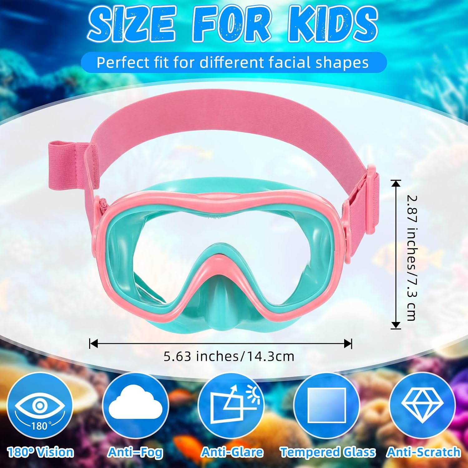 Relaxweex 6 Pcs 180° Swim Goggles with Nose Cover for Kids Snorkel Diving Mask Elastic Fabric Strap for Ages 4-14