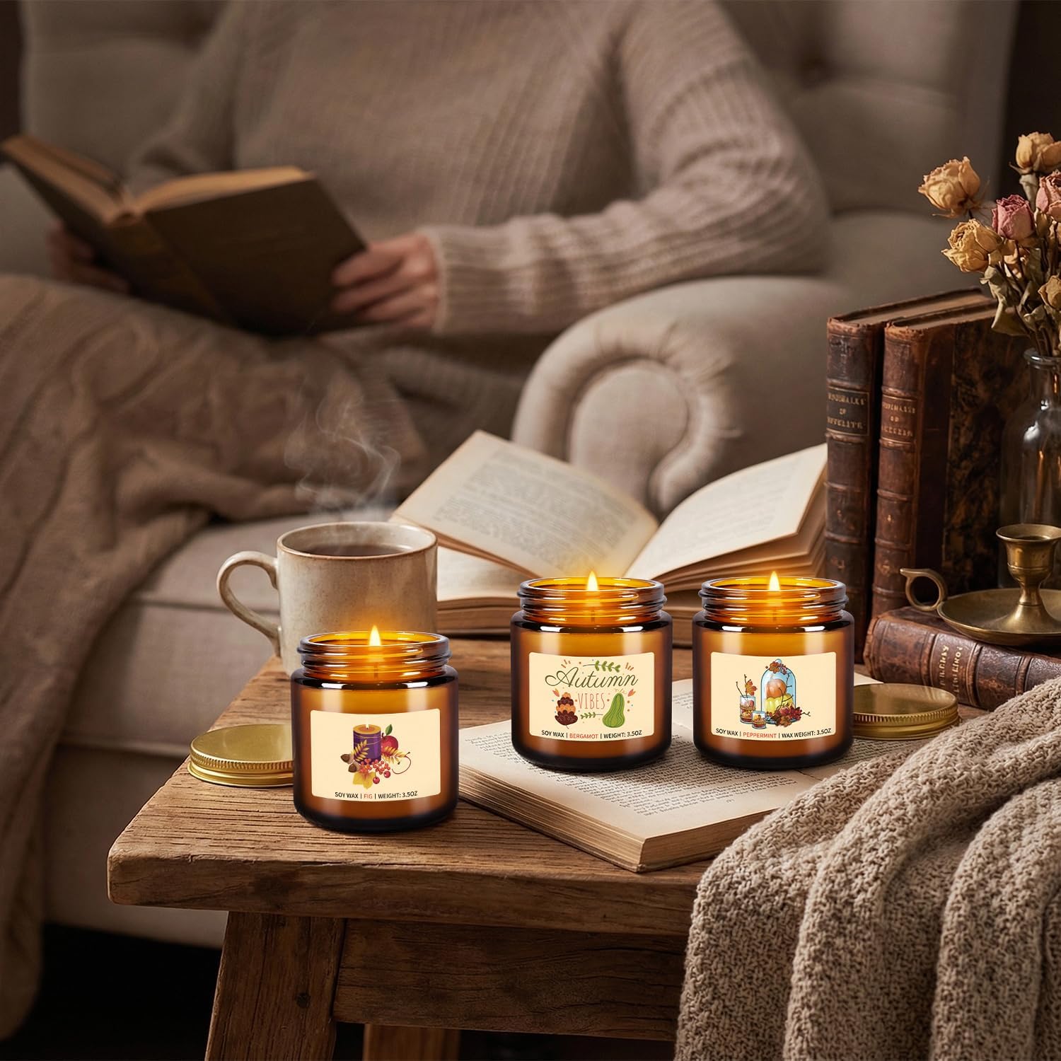 12 Pack Fall Scented Candles Set, 3.05oz Soy Wax Autumn Candles with Harvest Fragrances, Long Lasting Aromatherapy Jar Candles for Home Decor, Gift Ready for Thanksgiving Housewarming Cozy Vibes