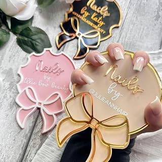 Personalised Cute Nailfie Disc, Bow Nail Art Tray, Custom Bow Nail Photo Prop, 3D Acrylic Nail Props For Pictures, Nail Technician Nailfie Prop, Acrylic Nail Sign, Beautician Salon Decoration(White)
