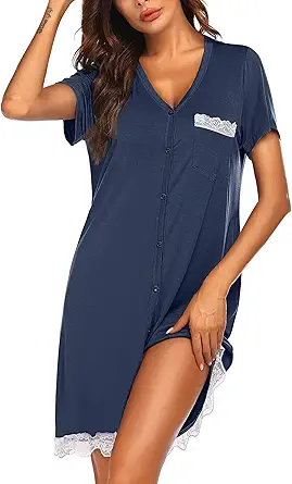 Ekouaer Women's Button Down Nightgown Pajamas Dress