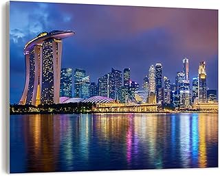 VETEB Paint by Numbers Kit for Adults Beginner Singapore Skyline Night DIY Framed Painting on Canvas by Numbers Acrylic Oil Painting Home Decor Gifts 16"x20"