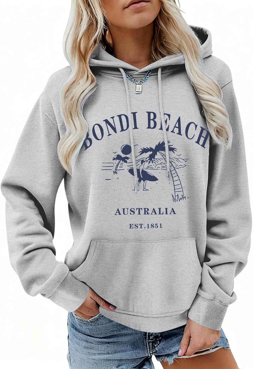 BINTEHGS Oversized Graphic Hoodies Palm Beach Hoodie Women Preppy Pullover Sweatshirt Letter Print Casual Sweatshirts Tops