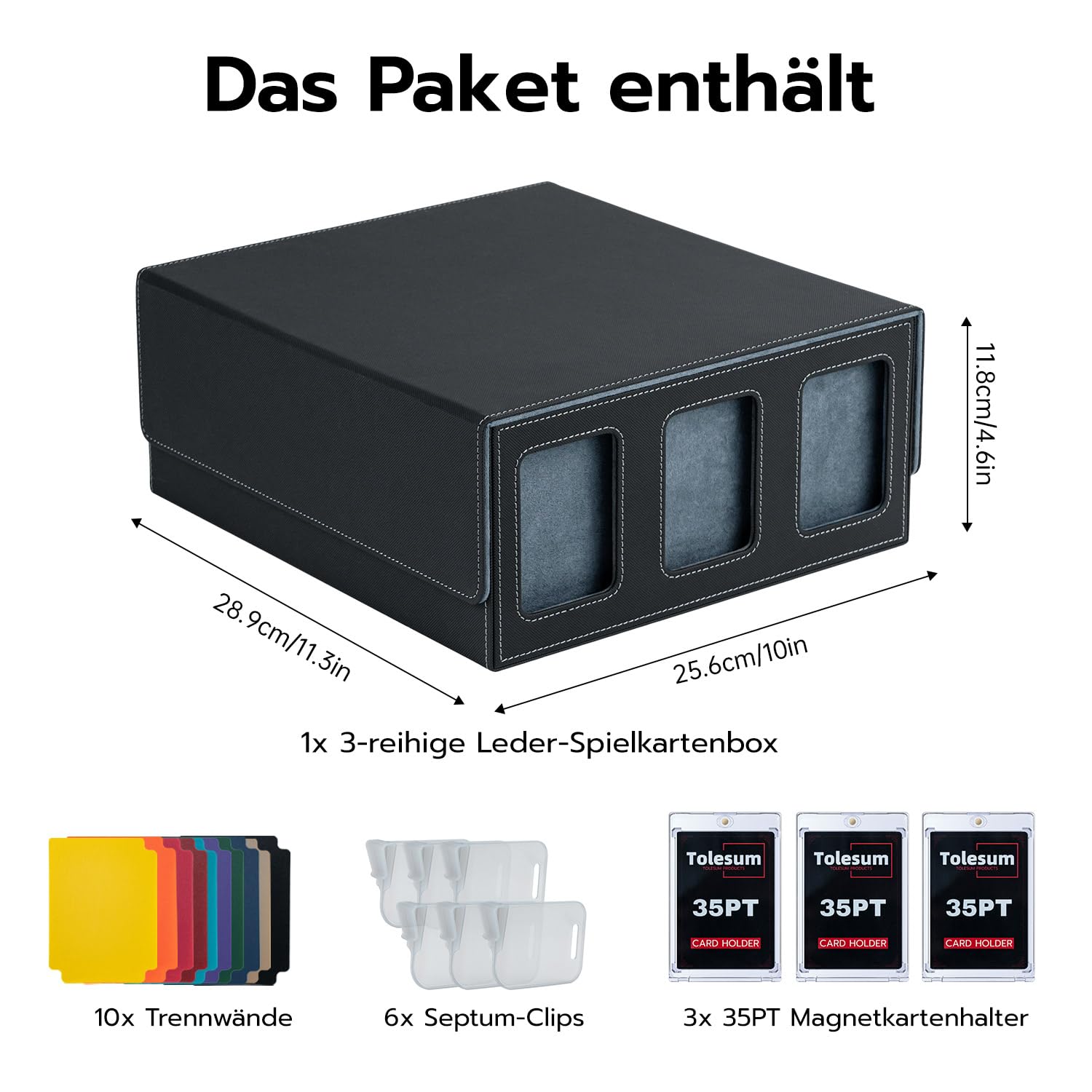 Toploader Deck Box für 1800+ Sammelkarten mit 3 Sichtfenstern, Schwarz