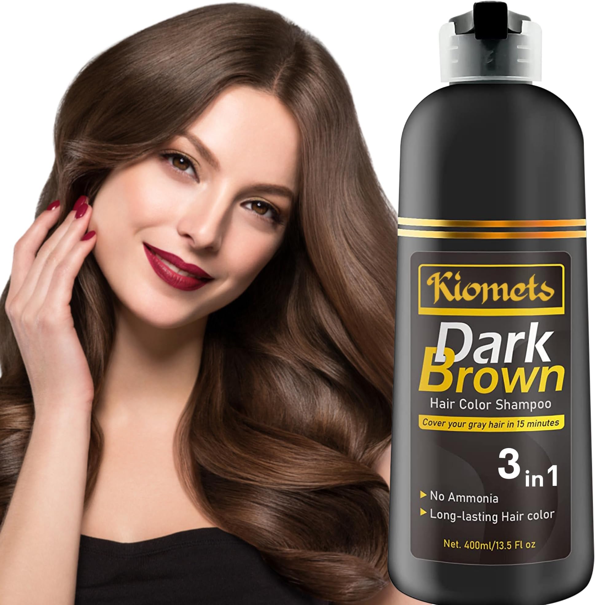 Dark Brown Hair Dye Shampoo 400ml- 100% Grey Coverage in Minutes - Ammonia Free Hair Color Shampoo Gray Silver Hair- Instant Coloring At Home Gift for Her for Him