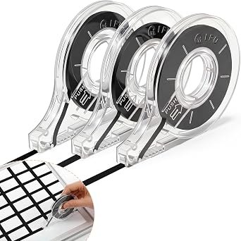 3 Pack Whiteboard Tape with Dispenser, Width 1/5", Black