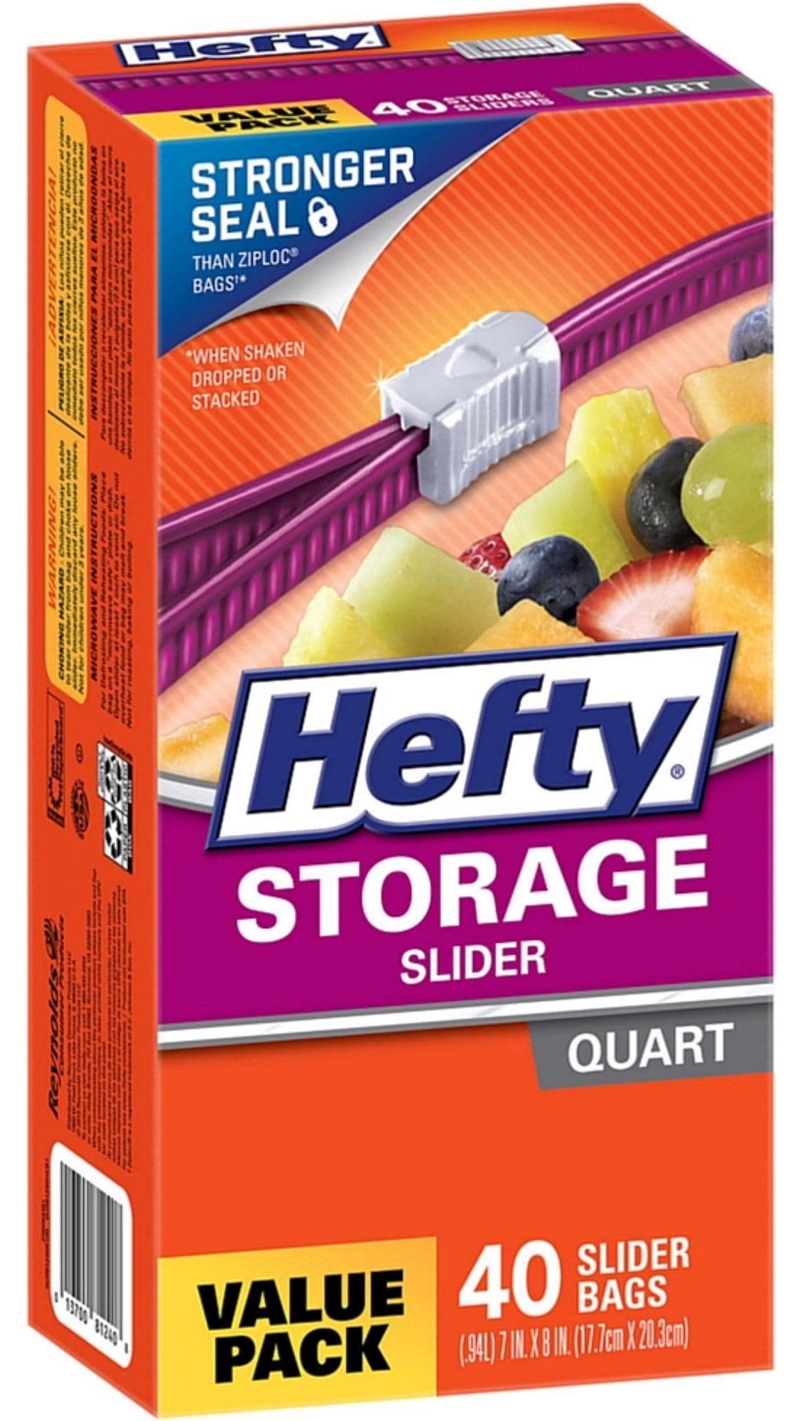 Hefty Slider Storage Bags, Quart, 40 Count 40 Count (Pack of 1)