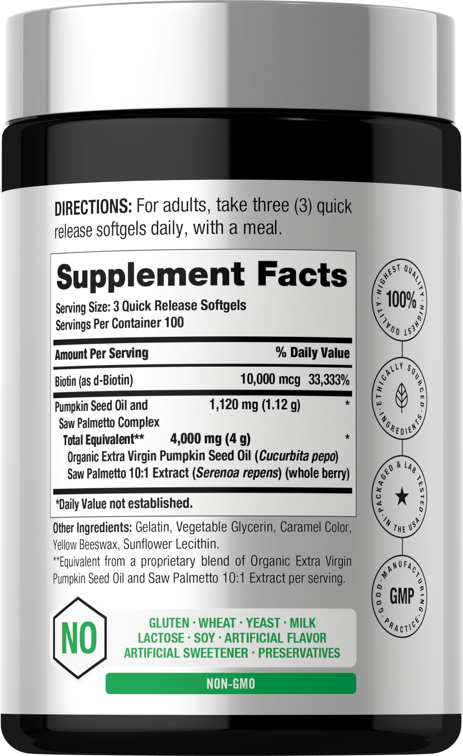 Horbäach Pumpkin Seed Oil With Saw Palmetto 4000mg | 300 Softgel Capsules — Amazon image 2