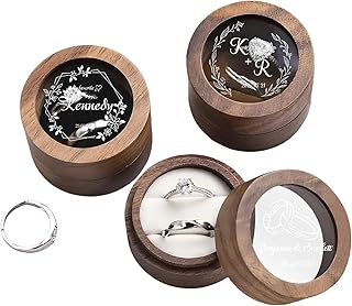 Individuell Hochzeitsringbox aus Walnussholz - Gravierte Mini Holz Ring-Box - Double Slot Ring Box Vorschläge - Romantisches Geschenk für Ehefrau Ehemann