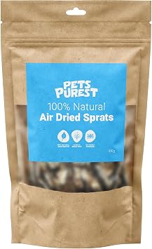 Pets Purest Sprats Dog Treats & Cat Snack - 100% Natural Air-Dried Fish Treat for Dogs, Puppy, Cats, Kitten & Senior. Pure Healthy Grain, Gluten & Lactose Free Hypoallergenic Raw Pet Food 100g