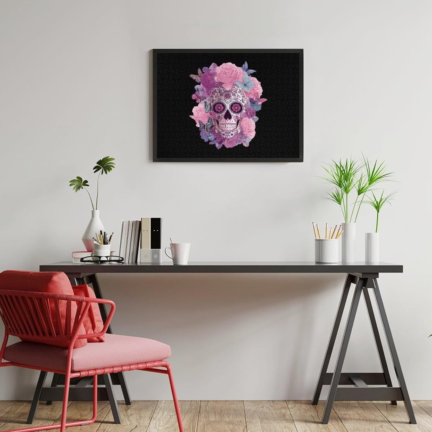 Gothic Skull Skeleton Rose Butterfly Puzzles for Adults 500 PCS Wooden Jigsaw Puzzle Wall Decor Christmas