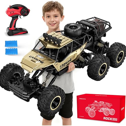 Remote Control Monster Truck, RC Cars Rock Crawler RC Truck with 2 Rechargeable Batteries, Metal Exterior & LED Lights, Large Boy Toys for Ages 4-7, 8-12 & Adults Great Gift