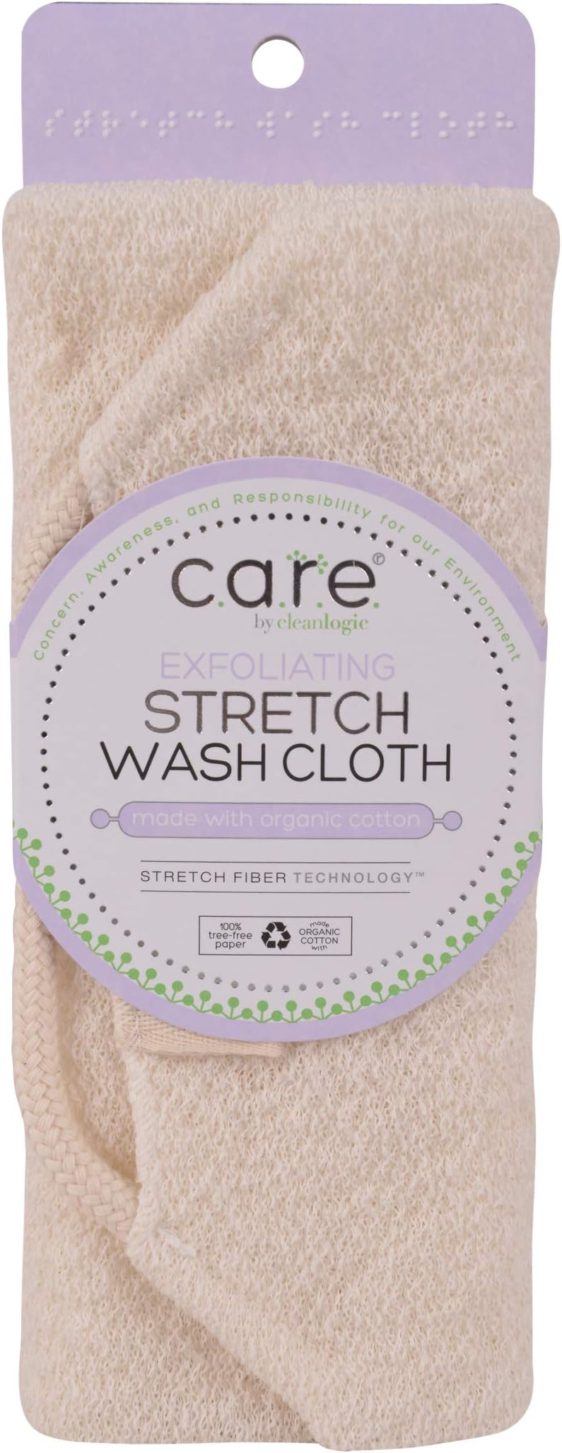 Body Exfoliating Cloth, Stretchy Organic Sustainable Cotton Exfoliator Bath and Shower Washcloths, Reusable Daily Skincare Tool, 1 Count