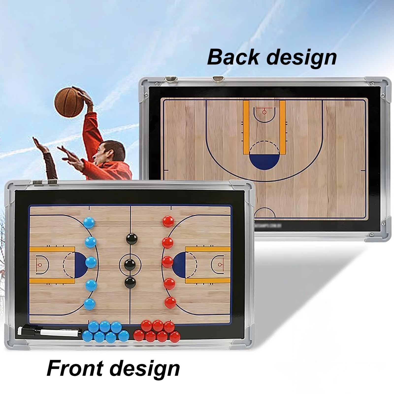 Pizarra Tactica Baloncesto, Pizarra Baloncesto Entrenador, con Bolígrafo y Piezas de Ajedrez Magnéticas, Diseño para Colgar, para la Enseñanza