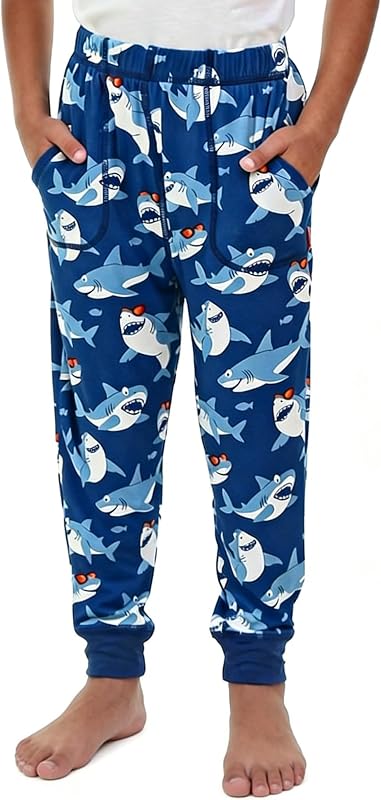Bamboo Viscose Boys Pajama Pants Jogger Pjs with Pockets 4-12Y | Elastic Waist, Ankle Cuffs, Soft Pajama Bottoms, Lightweight Sleepwear Lounge Pants