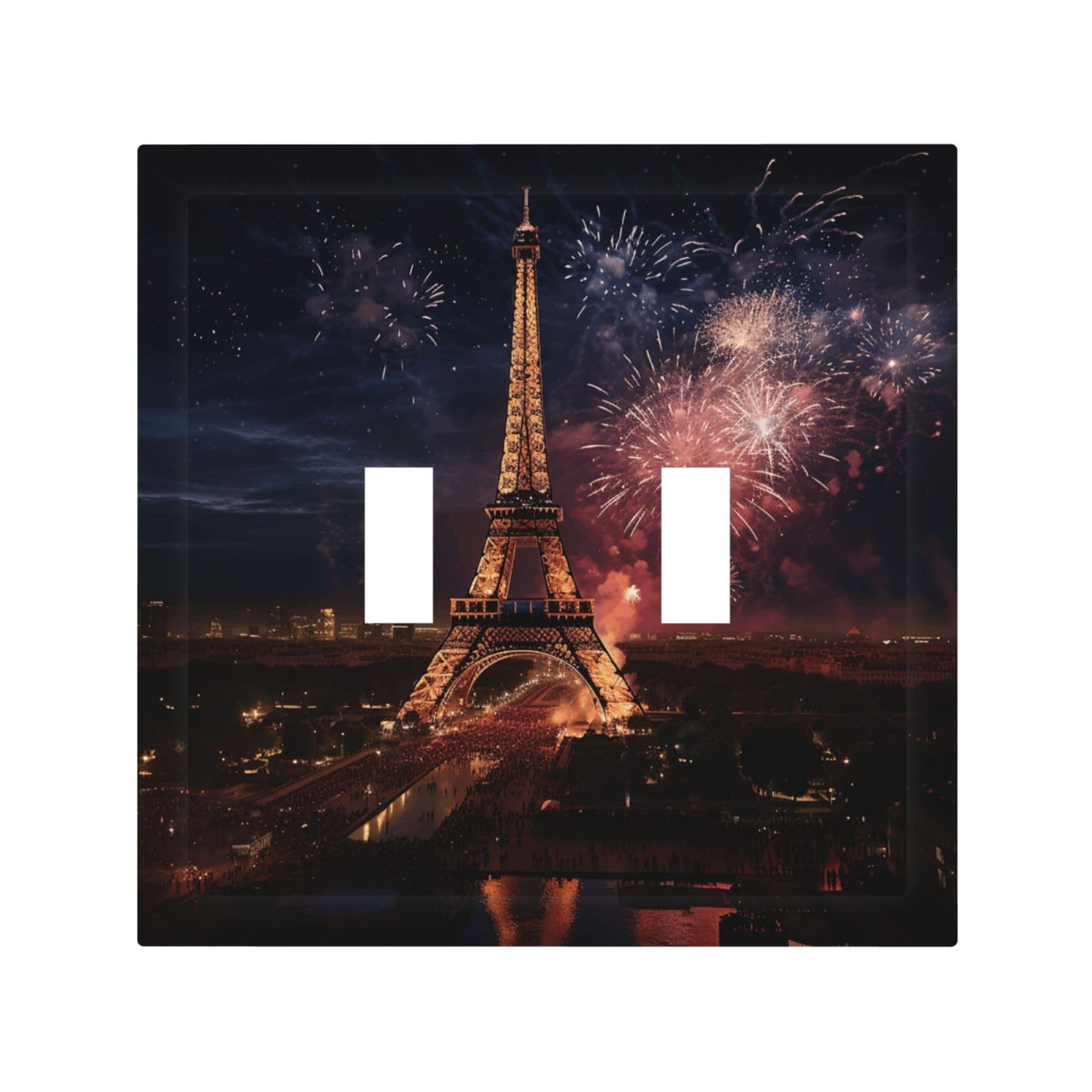 2-Gang Decorator Wall Plate Eiffel Tower Fireworks Light Switch Cover Double Toggle Receptacle Wall Plate Mid Size 4.9" x 5" Wallplate Unbreakable Polycarbonate Outlet Faceplates Covers