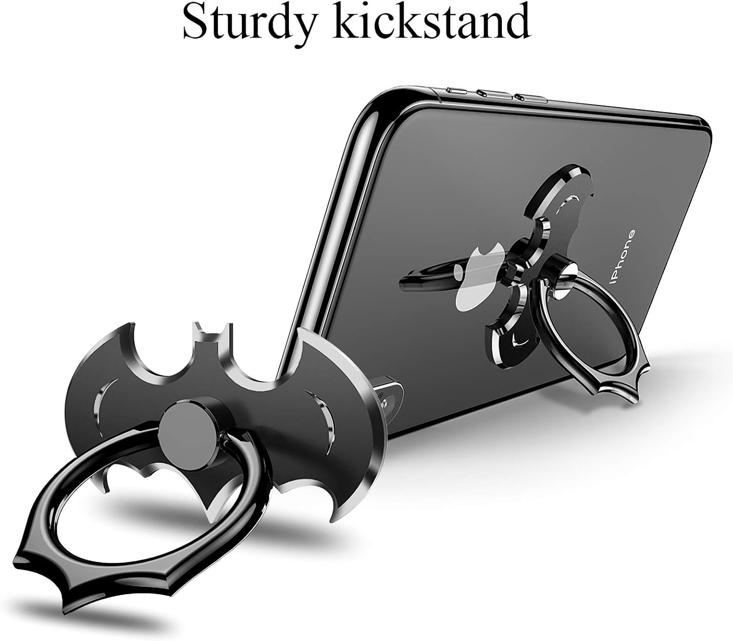 Bat Phone Ring Stand Holder - OATSBASF Cell Phone Ring Holder Finger Grip 360 Degree Rotation Compatible with iPhone 17/16/15/14/13 Pro Max and Other Smartphones（Black+Silver）
