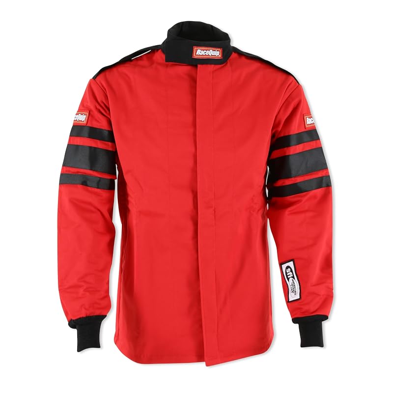 Jaqueta de corrida RaceQuip 121018RQP 120 Series vermelha e preta com listras SFI 3.2A/5 tamanho 3XL