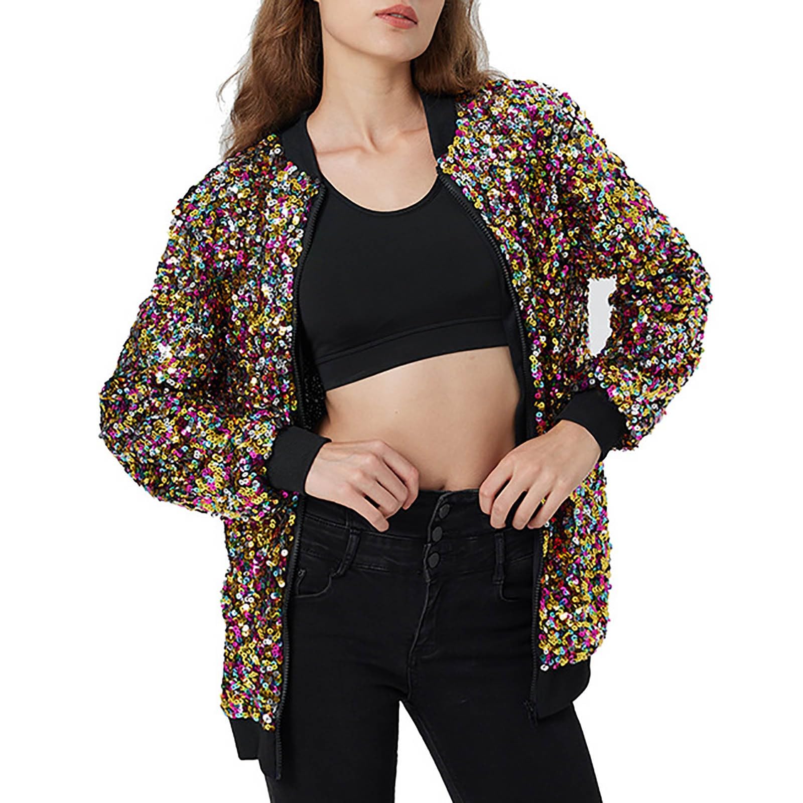 Pailletten Blazer Damen Glitzer Jacke, Damen Glitzer Jacken Langarm Open Front Pailletten Blazer Outfit Party Party Outwear Cardigan Teenager Mädchen Streetwear Glänzend Jacke