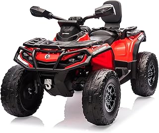 24V Kids Ride On Car,2 Seater Licensed Can-Am Electric ATV Car for Kids,4 Wheeler 4WD Ride On Electric Toy Car with Bluetooth,Led,3 Speeds,Leather Seats,Red