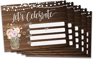 25 Let's Celebrate invites. Blank rustic, wood, mason jar, vintage, floral, string lights bridal shower or luncheon, rehearsal dinner, baby shower, graduation party invitations. Envelopes included!