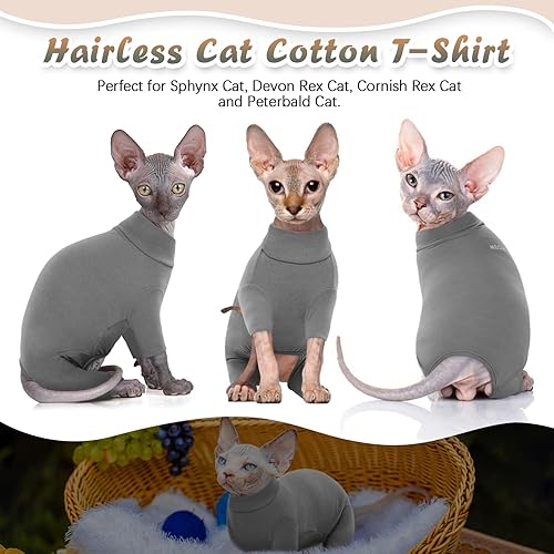 Miniatura 3 de ROZKITCH Ropa de gato sin pelo, transpirable y suave solo para gatos, abrigo de gato con cuatro patas, suéter cálido para gatos, camiseta de gato,